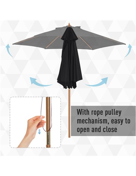 Outsunny 2.5m Wood Garden Parasol Sun Shade Patio Outdoor Wooden Umbrella Canopy Black 84D-056BK - pic 49350 | FastDaddyshop