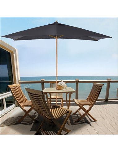 Outsunny Wooden Garden Parasol Umbrella Outdoor Sun Shade Canopy, Dark Grey，2 x 3m 84D-057CG