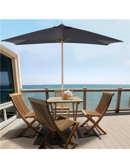 Outsunny Wooden Garden Parasol Umbrella Outdoor Sun Shade Canopy, Dark Grey，2 x 3m 84D-057CG - pic 49355 | FastDaddyshop
