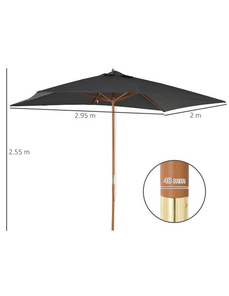 Outsunny Wooden Garden Parasol Umbrella Outdoor Sun Shade Canopy, Dark Grey，2 x 3m 84D-057CG - pic 49356 | FastDaddyshop