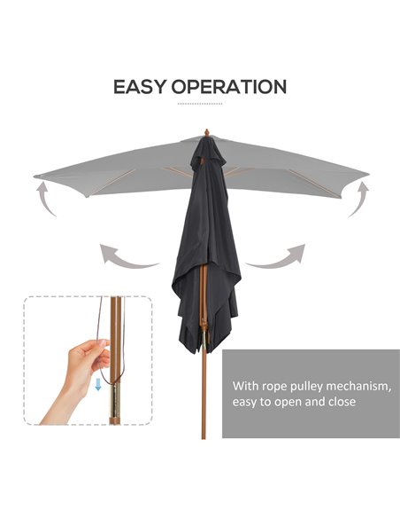 Outsunny Wooden Garden Parasol Umbrella Outdoor Sun Shade Canopy, Dark Grey，2 x 3m 84D-057CG - pic 49359 | FastDaddyshop