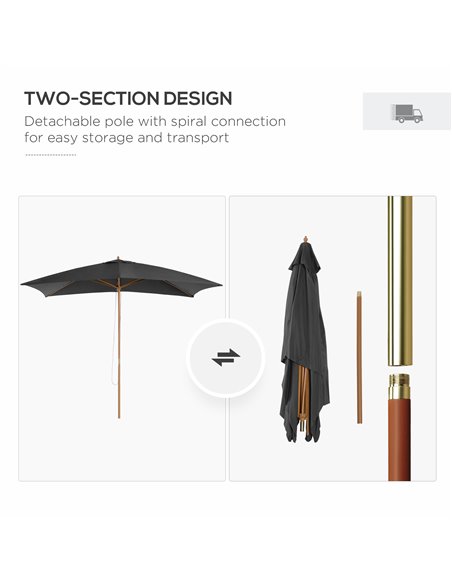 Outsunny Wooden Garden Parasol Umbrella Outdoor Sun Shade Canopy, Dark Grey，2 x 3m 84D-057CG - pic 49360 | FastDaddyshop