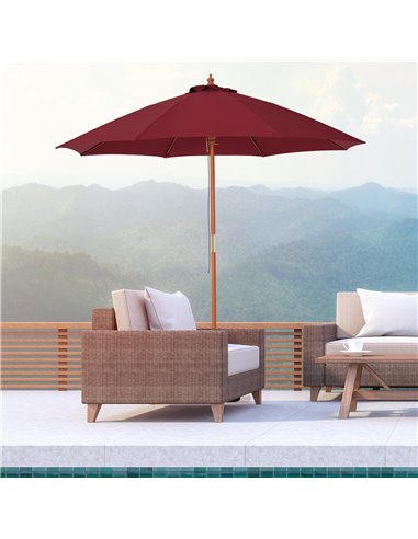 Outsunny 2.5m Wood Garden Parasol Sun Shade Patio Outdoor Market Umbrella Canopy with Top Vent, Wine Red 84D-097WR