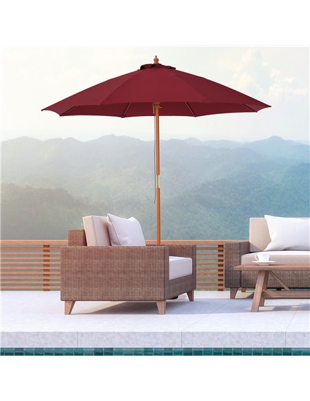 Outsunny 2.5m Wood Garden Parasol Sun Shade Patio Outdoor Market Umbrella Canopy with Top Vent, Wine Red 84D-097WR - pic 49364 | FastDaddyshop
