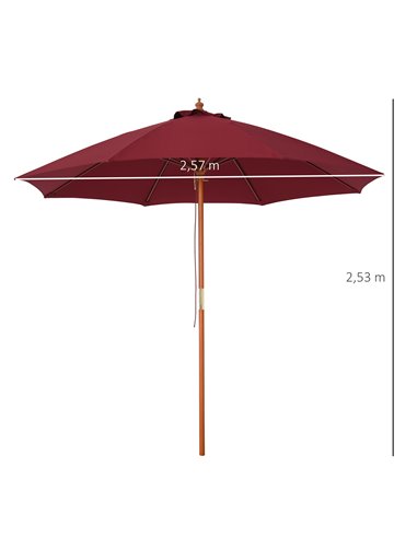 Outsunny 2.5m Wood Garden Parasol Sun Shade Patio Outdoor Market Umbrella Canopy with Top Vent, Wine Red 84D-097WR