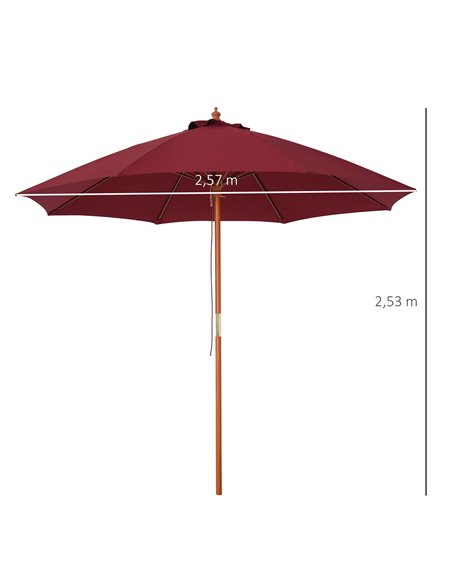 Outsunny 2.5m Wood Garden Parasol Sun Shade Patio Outdoor Market Umbrella Canopy with Top Vent, Wine Red 84D-097WR - pic 49365 | FastDaddyshop