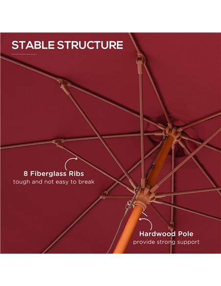 Outsunny 2.5m Wood Garden Parasol Sun Shade Patio Outdoor Market Umbrella Canopy with Top Vent, Wine Red 84D-097WR - pic 49368 | FastDaddyshop