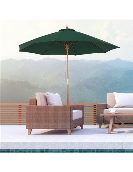 Outsunny 2.5m Wood Garden Parasol Sun Shade Patio Outdoor Market Umbrella Canopy with Top Vent, Dark Green 84D-097GN - pic 49373 | FastDaddyshop