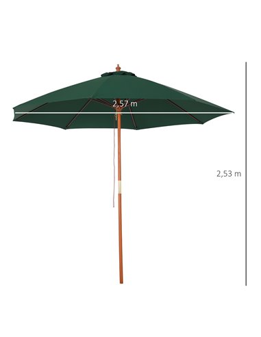 Outsunny 2.5m Wood Garden Parasol Sun Shade Patio Outdoor Market Umbrella Canopy with Top Vent, Dark Green 84D-097GN