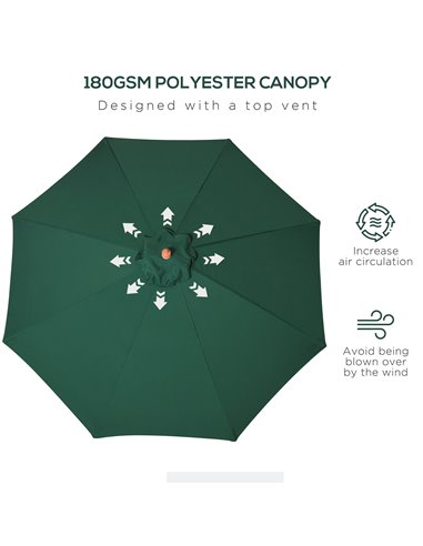 Outsunny 2.5m Wood Garden Parasol Sun Shade Patio Outdoor Market Umbrella Canopy with Top Vent, Dark Green 84D-097GN