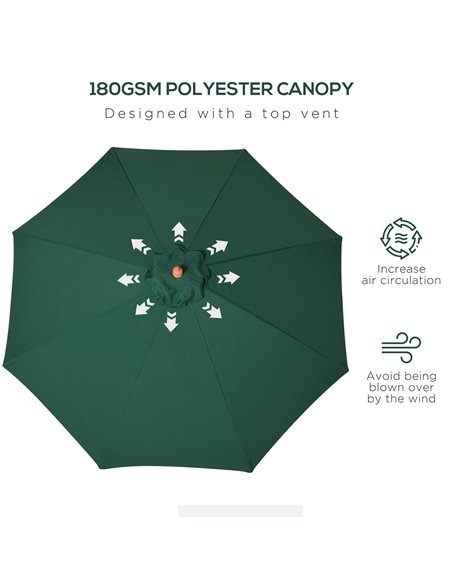 Outsunny 2.5m Wood Garden Parasol Sun Shade Patio Outdoor Market Umbrella Canopy with Top Vent, Dark Green 84D-097GN - pic 49375 | FastDaddyshop