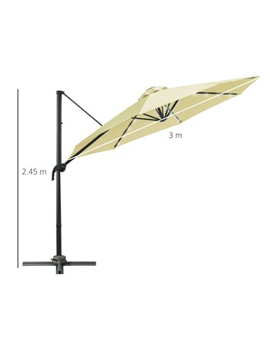 Outsunny 3 meter Patio Offset Roma Parasol Garden Umbrella Cantilever Hanging Sun Shade Canopy Shelter 360° Rotation with Cross 