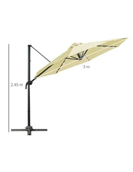 Outsunny 3 meter Patio Offset Roma Parasol Garden Umbrella Cantilever Hanging Sun Shade Canopy Shelter 360° Rotation with Cross  - pic 49383 | FastDaddyshop