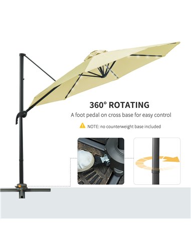 Outsunny 3 meter Patio Offset Roma Parasol Garden Umbrella Cantilever Hanging Sun Shade Canopy Shelter 360° Rotation with Cross 