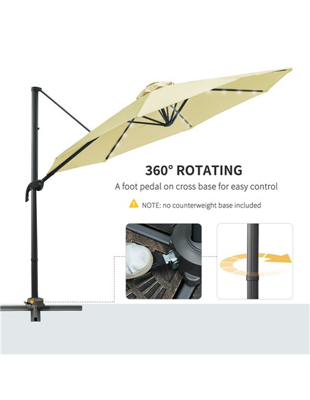 Outsunny 3 meter Patio Offset Roma Parasol Garden Umbrella Cantilever Hanging Sun Shade Canopy Shelter 360° Rotation with Cross  - pic 49385 | FastDaddyshop