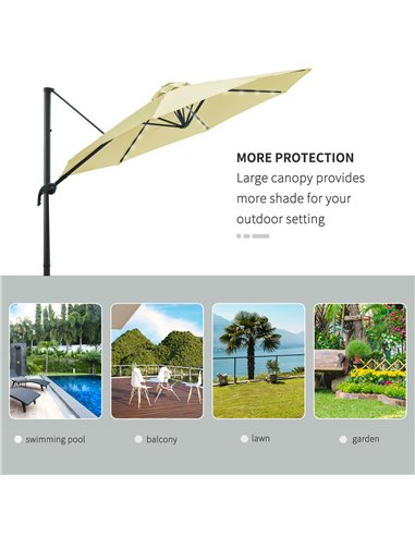 Outsunny 3 meter Patio Offset Roma Parasol Garden Umbrella Cantilever Hanging Sun Shade Canopy Shelter 360° Rotation with Cross 