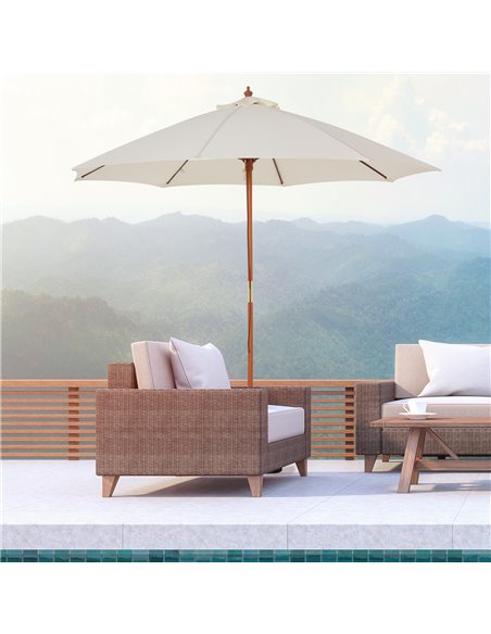 Outsunny 2.5m Wood Garden Parasol Sun Shade Patio Outdoor Market Umbrella Canopy with Top Vent, Cream White 84D-097CW - pic 49391 | FastDaddyshop