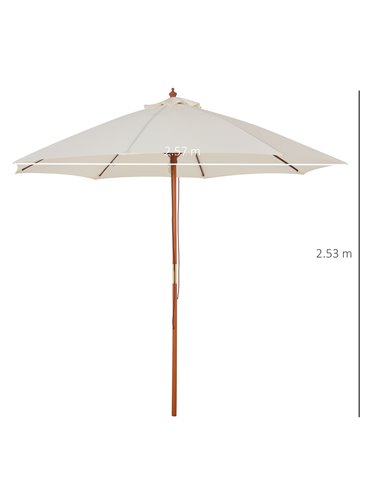 Outsunny 2.5m Wood Garden Parasol Sun Shade Patio Outdoor Market Umbrella Canopy with Top Vent, Cream White 84D-097CW