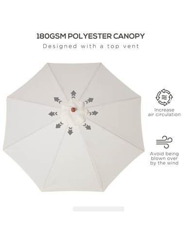 Outsunny 2.5m Wood Garden Parasol Sun Shade Patio Outdoor Market Umbrella Canopy with Top Vent, Cream White 84D-097CW