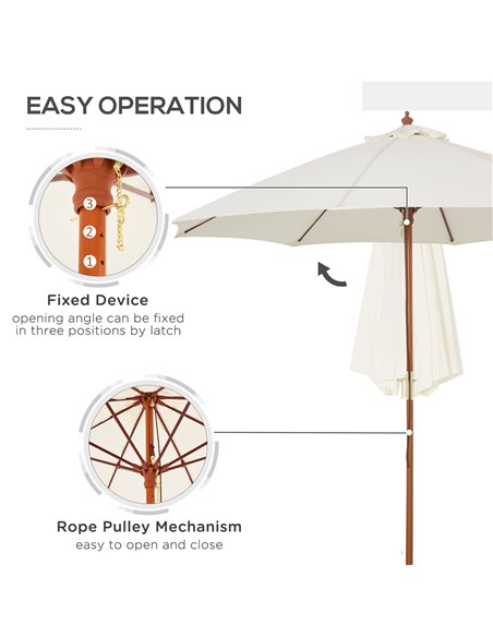 Outsunny 2.5m Wood Garden Parasol Sun Shade Patio Outdoor Market Umbrella Canopy with Top Vent, Cream White 84D-097CW - pic 49394 | FastDaddyshop