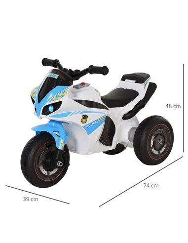 HOMCOM Kids Ride-On Police Bike 3-Wheel Vehicle w/ Music Lights Safe Seat Handlebars Toddler NO POWER Child Learning Fun Develop