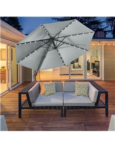 Outsunny 3(m) Cantilever Roma Parasol with LED Solar Light, Grey 84D-099GY 2
