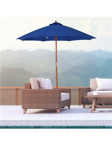 Outsunny 2.5m Wood Garden Parasol Sun Shade Patio Outdoor Market Umbrella Canopy with Top Vent, Blue 84D-097BU - pic 49409 | FastDaddyshop