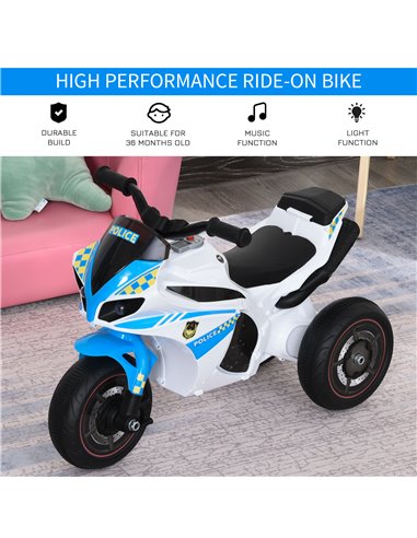 HOMCOM Kids Ride-On Police Bike 3-Wheel Vehicle w/ Music Lights Safe Seat Handlebars Toddler NO POWER Child Learning Fun Develop
