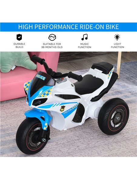 HOMCOM Kids Ride-On Police Bike 3-Wheel Vehicle w/ Music Lights Safe Seat Handlebars Toddler NO POWER Child Learning Fun Develop - pic 4941 | FastDaddyshop