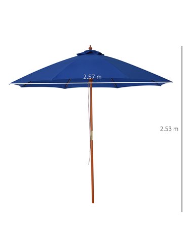 Outsunny 2.5m Wood Garden Parasol Sun Shade Patio Outdoor Market Umbrella Canopy with Top Vent, Blue 84D-097BU