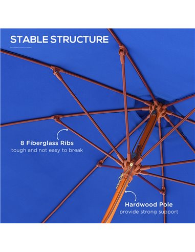 Outsunny 2.5m Wood Garden Parasol Sun Shade Patio Outdoor Market Umbrella Canopy with Top Vent, Blue 84D-097BU