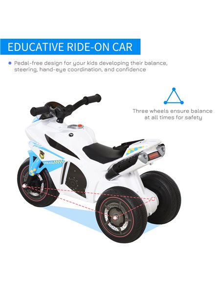 HOMCOM Kids Ride-On Police Bike 3-Wheel Vehicle w/ Music Lights Safe Seat Handlebars Toddler NO POWER Child Learning Fun Develop - pic 4942 | FastDaddyshop