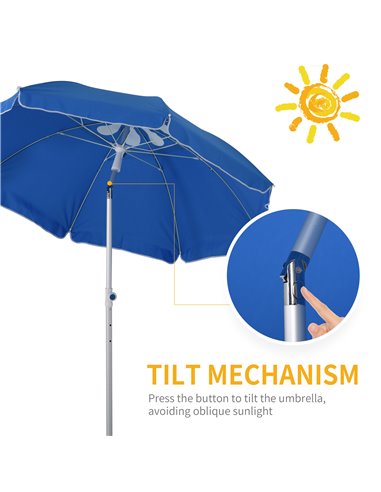 Outsunny Arc. 1.9m Beach Umbrella with Pointed Design Adjustable Tilt Carry Bag for Outdoor Patio Blue 84D-092BU