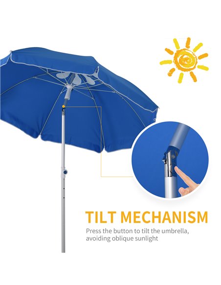 Outsunny Arc. 1.9m Beach Umbrella with Pointed Design Adjustable Tilt Carry Bag for Outdoor Patio Blue 84D-092BU - pic 49420 | FastDaddyshop