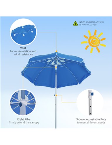 Outsunny Arc. 1.9m Beach Umbrella with Pointed Design Adjustable Tilt Carry Bag for Outdoor Patio Blue 84D-092BU