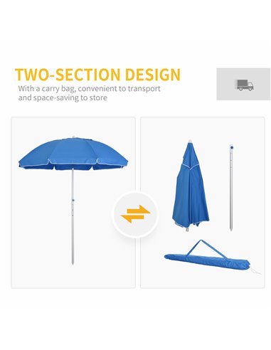 Outsunny Arc. 1.9m Beach Umbrella with Pointed Design Adjustable Tilt Carry Bag for Outdoor Patio Blue 84D-092BU