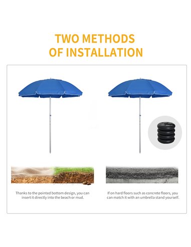 Outsunny Arc. 1.9m Beach Umbrella with Pointed Design Adjustable Tilt Carry Bag for Outdoor Patio Blue 84D-092BU