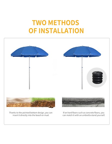 Outsunny Arc. 1.9m Beach Umbrella with Pointed Design Adjustable Tilt Carry Bag for Outdoor Patio Blue 84D-092BU - pic 49423 | FastDaddyshop