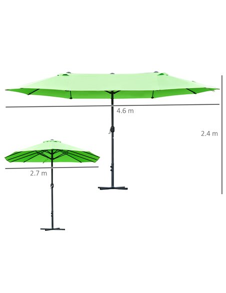 Outsunny 4.6m Garden Parasol Double-Sided Sun Umbrella Patio Market Shelter Canopy Shade Outdoor with Cross Base – Green 84D-031 - pic 49428 | FastDaddyshop