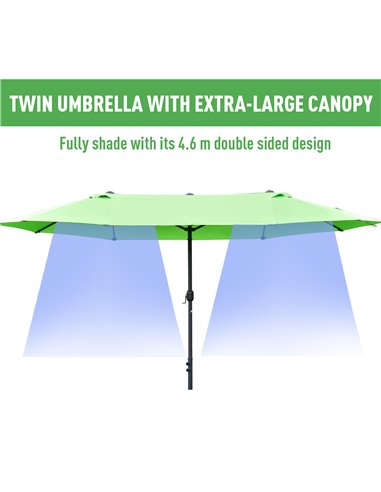Outsunny 4.6m Garden Parasol Double-Sided Sun Umbrella Patio Market Shelter Canopy Shade Outdoor with Cross Base – Green 84D-031