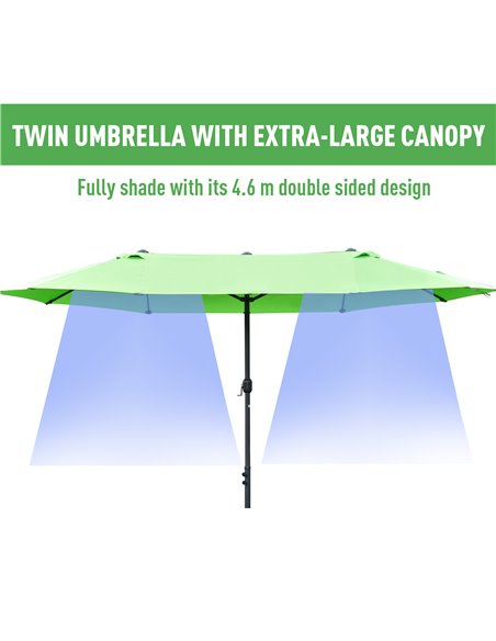 Outsunny 4.6m Garden Parasol Double-Sided Sun Umbrella Patio Market Shelter Canopy Shade Outdoor with Cross Base – Green 84D-031 - pic 49429 | FastDaddyshop