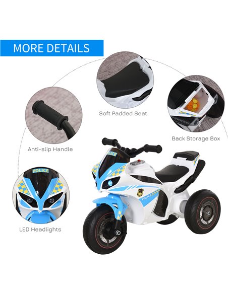 HOMCOM Kids Ride-On Police Bike 3-Wheel Vehicle w/ Music Lights Safe Seat Handlebars Toddler NO POWER Child Learning Fun Develop - pic 4943 | FastDaddyshop