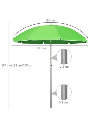 Outsunny Arc. 1.9m Beach Umbrella with Pointed Design Adjustable Tilt Carry Bag for Outdoor Patio Green 84D-092GN