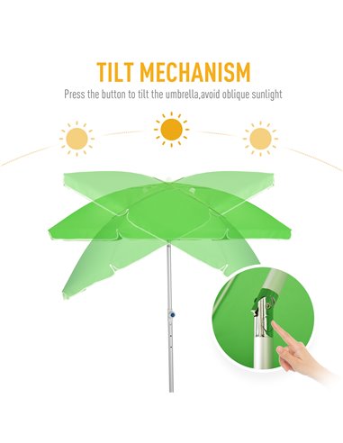 Outsunny Arc. 1.9m Beach Umbrella with Pointed Design Adjustable Tilt Carry Bag for Outdoor Patio Green 84D-092GN