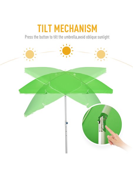 Outsunny Arc. 1.9m Beach Umbrella with Pointed Design Adjustable Tilt Carry Bag for Outdoor Patio Green 84D-092GN - pic 49438 | FastDaddyshop