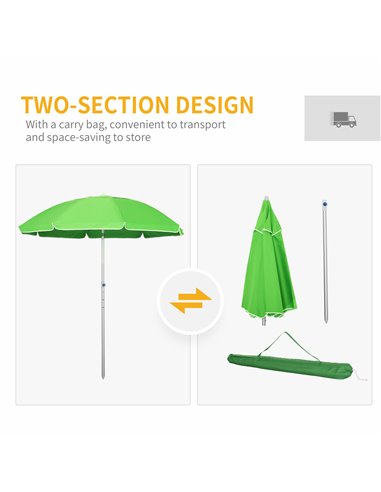 Outsunny Arc. 1.9m Beach Umbrella with Pointed Design Adjustable Tilt Carry Bag for Outdoor Patio Green 84D-092GN