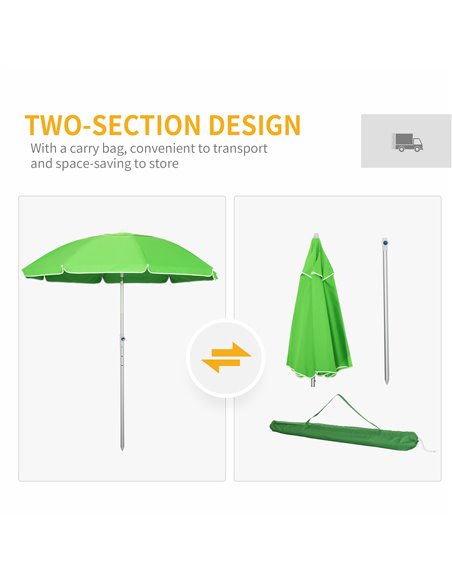 Outsunny Arc. 1.9m Beach Umbrella with Pointed Design Adjustable Tilt Carry Bag for Outdoor Patio Green 84D-092GN - pic 49439 | FastDaddyshop