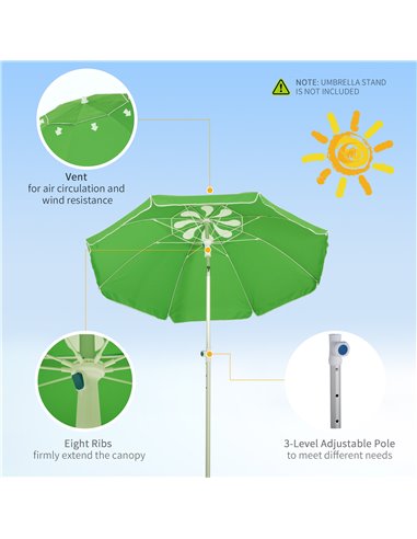 Outsunny Arc. 1.9m Beach Umbrella with Pointed Design Adjustable Tilt Carry Bag for Outdoor Patio Green 84D-092GN