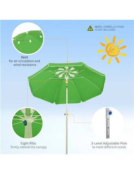 Outsunny Arc. 1.9m Beach Umbrella with Pointed Design Adjustable Tilt Carry Bag for Outdoor Patio Green 84D-092GN - pic 49440 | FastDaddyshop