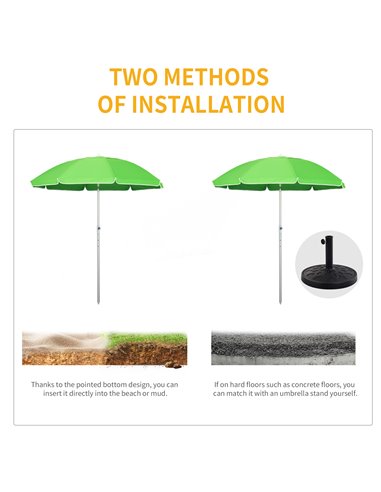 Outsunny Arc. 1.9m Beach Umbrella with Pointed Design Adjustable Tilt Carry Bag for Outdoor Patio Green 84D-092GN